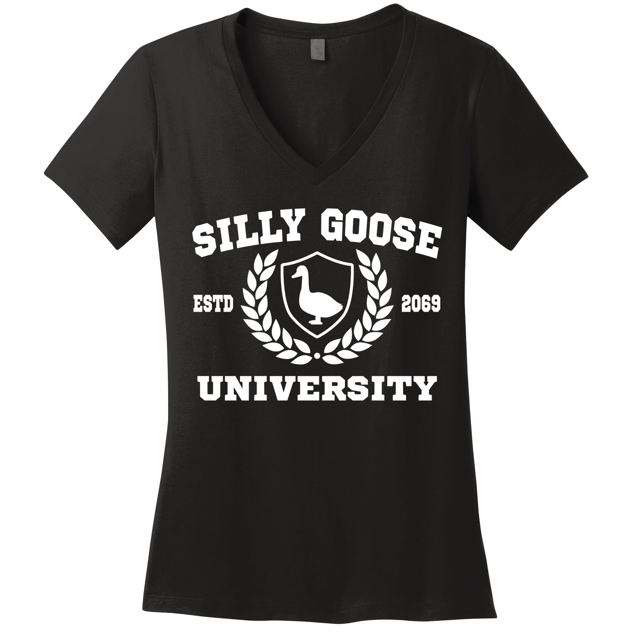 Silly Goose University Funny Meme School Bird Women's V-Neck T-Shirt