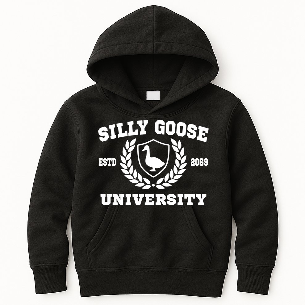 Silly Goose University Funny Meme School Bird Kids Hoodie