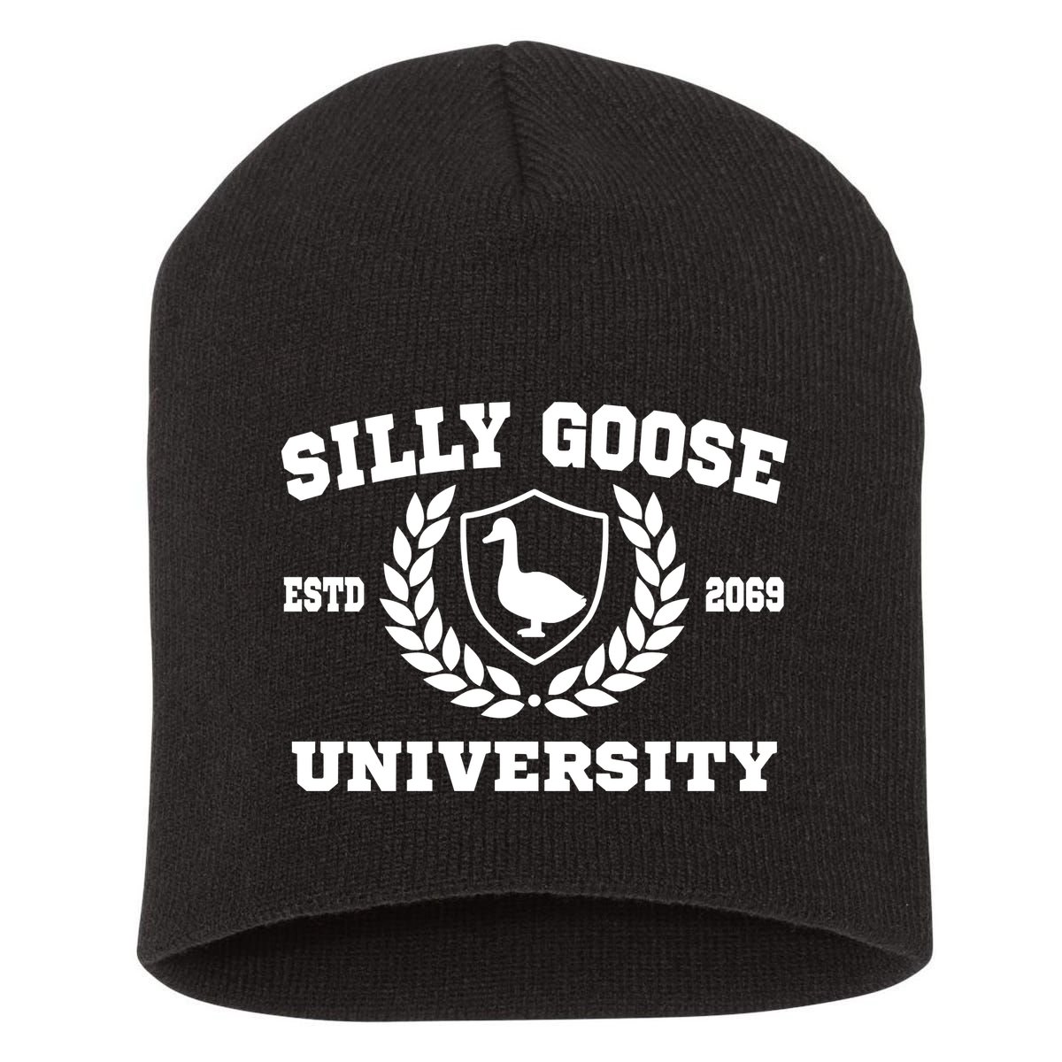 Silly Goose University Funny Meme School Bird Short Acrylic Beanie