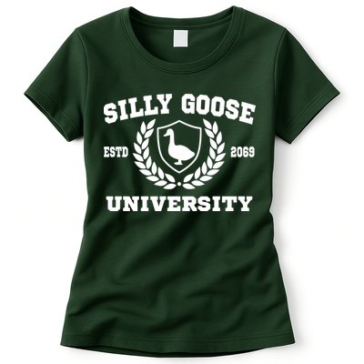Silly Goose University Funny Meme School Bird Womens T-Shirt