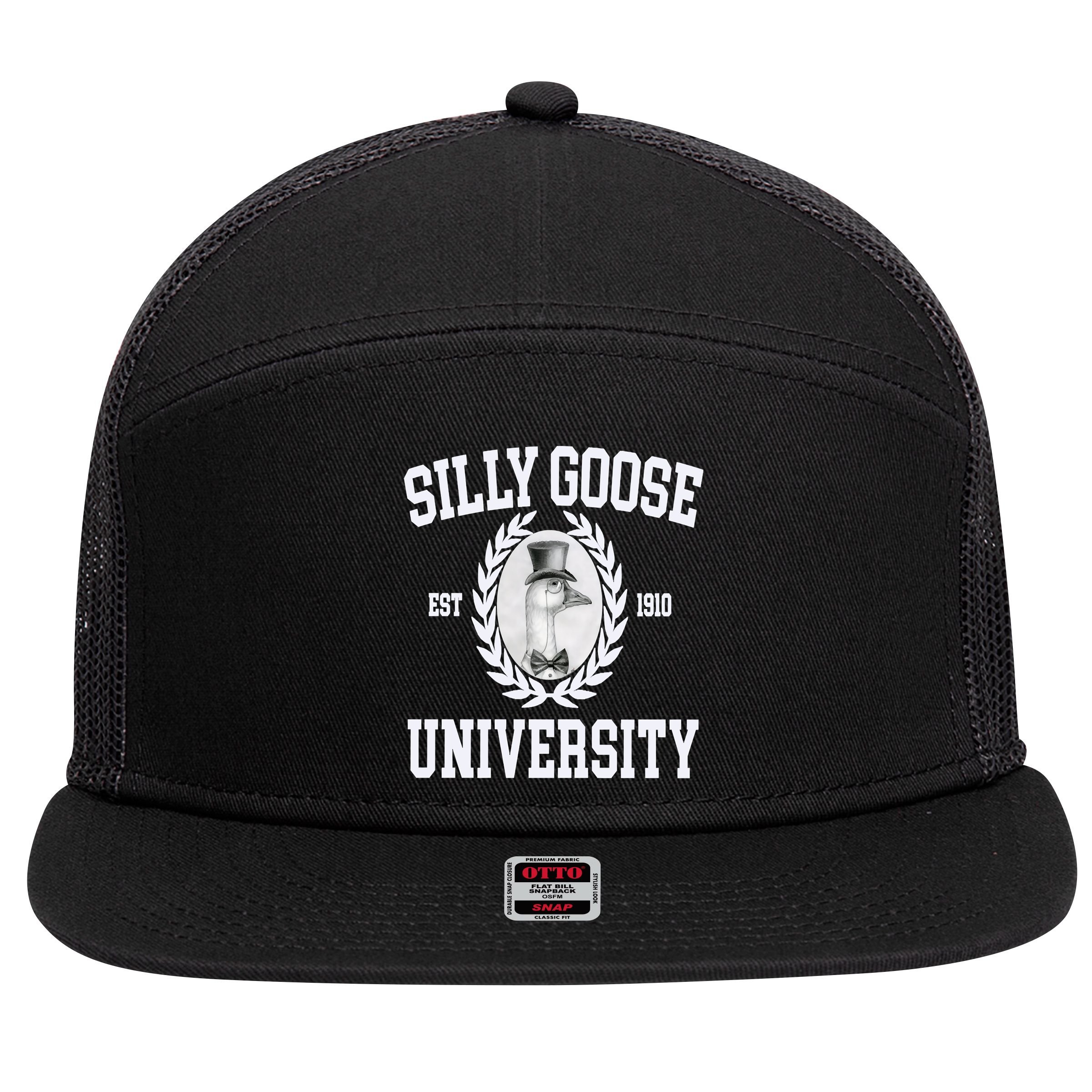 Silly Goose University Silly Goose Meme Costume 7 Panel Mesh Trucker Snapback Hat