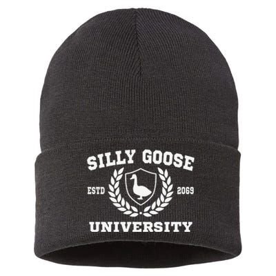 Silly Goose University Funny Meme School Bird Sustainable Knit Beanie