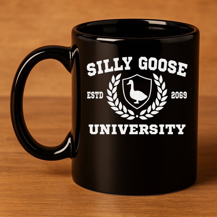Silly Goose University Funny Meme School Bird Sweatshirt 11oz C Handle Ceramic Mug