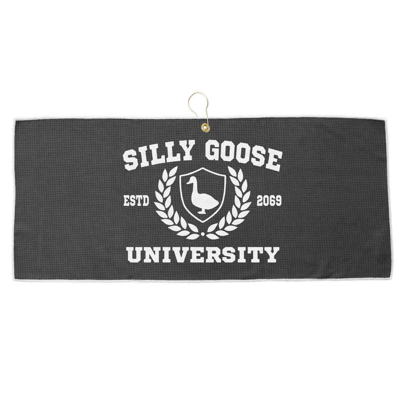 Silly Goose University Funny Meme School Bird Sweatshirt Large Microfiber Waffle Golf Towel