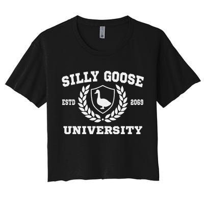 Silly Goose University Funny Meme School Bird Sweatshirt Crop Top