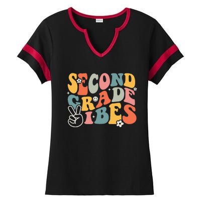 Second Grade Vibes Team 2nd Grade Groovy Back To School Ladies Halftime Notch Neck Tee