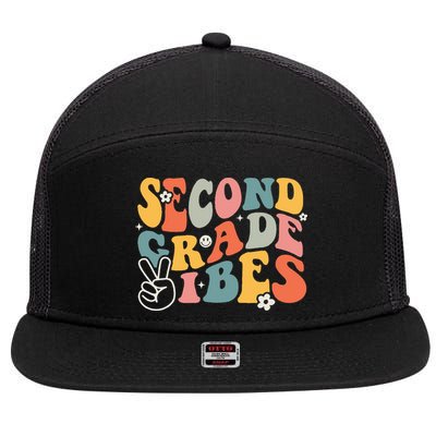 Second Grade Vibes Team 2nd Grade Groovy Back To School 7 Panel Mesh Trucker Snapback Hat