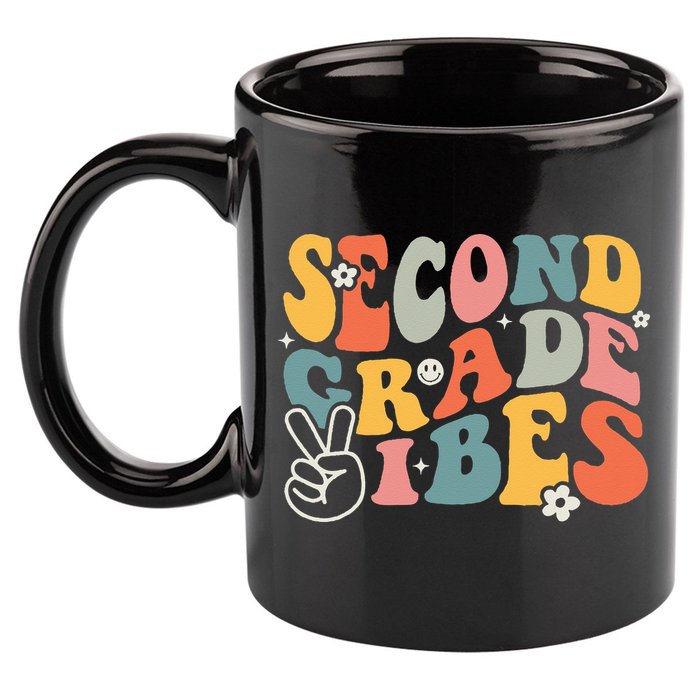 Second Grade Vibes Team 2nd Grade Groovy Back To School 11oz C Handle Ceramic Mug