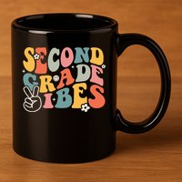 Second Grade Vibes Team 2nd Grade Groovy Back To School 11oz C Handle Ceramic Mug