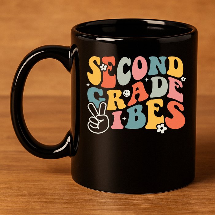 Second Grade Vibes Team 2nd Grade Groovy Back To School 11oz C Handle Ceramic Mug
