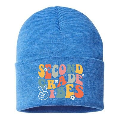 Second Grade Vibes Team 2nd Grade Groovy Back To School Sustainable Knit Beanie