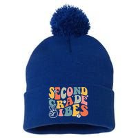 Second Grade Vibes Team 2nd Grade Groovy Back To School Pom Pom 12in Knit Beanie