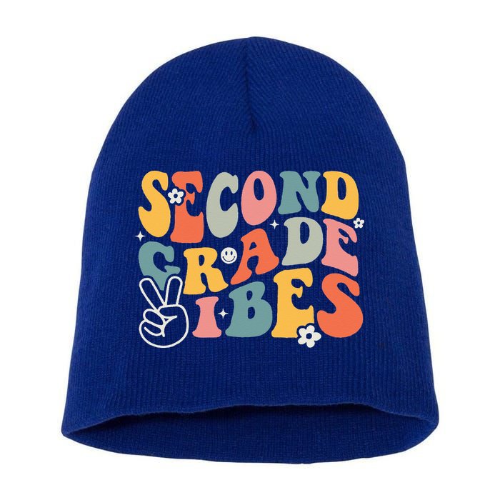 Second Grade Vibes Team 2nd Grade Groovy Back To School Short Acrylic Beanie