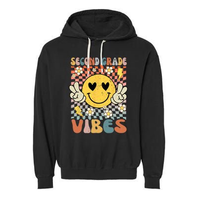 Second Grade Vibes 2nd Grade Retro Teacher 1st Day Of School Garment-Dyed Fleece Hoodie