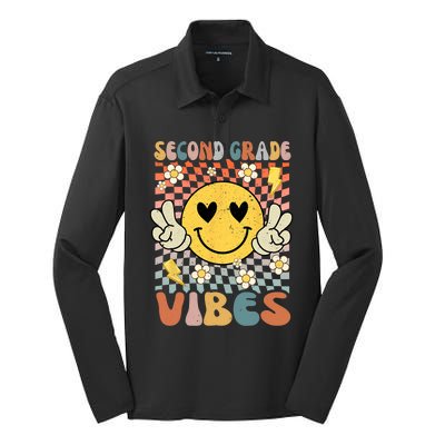 Second Grade Vibes 2nd Grade Retro Teacher 1st Day Of School Silk Touch Performance Long Sleeve Polo