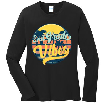 Second Grade Vibes Team 2nd Grade Teacher Or Student Retro Ladies Long Sleeve Shirt