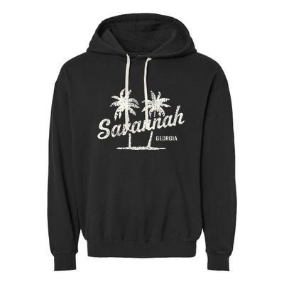 Savannah Georgia Vintage 70s Palm Trees Garment-Dyed Fleece Hoodie