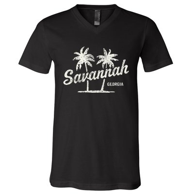 Savannah Georgia Vintage 70s Palm Trees V-Neck T-Shirt