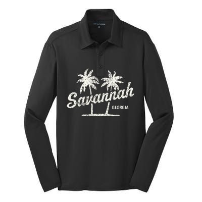 Savannah Georgia Vintage 70s Palm Trees Silk Touch Performance Long Sleeve Polo