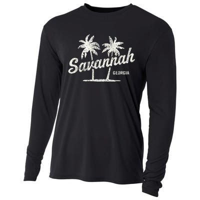 Savannah Georgia Vintage 70s Palm Trees Cooling Performance Long Sleeve Crew