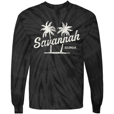 Savannah Georgia Vintage 70s Palm Trees Tie-Dye Long Sleeve Shirt