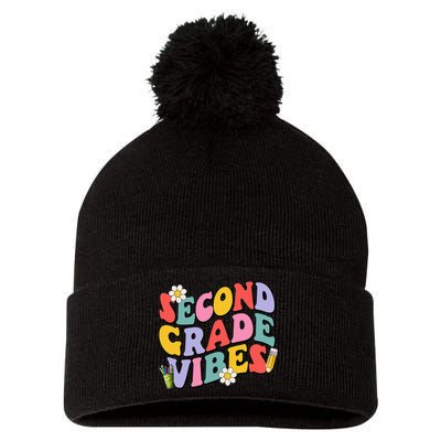 Second Grade Vibes Back To School 2nd Grade Team 1st Day Pom Pom 12in Knit Beanie
