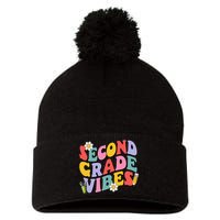 Second Grade Vibes Back To School 2nd Grade Team 1st Day Pom Pom 12in Knit Beanie