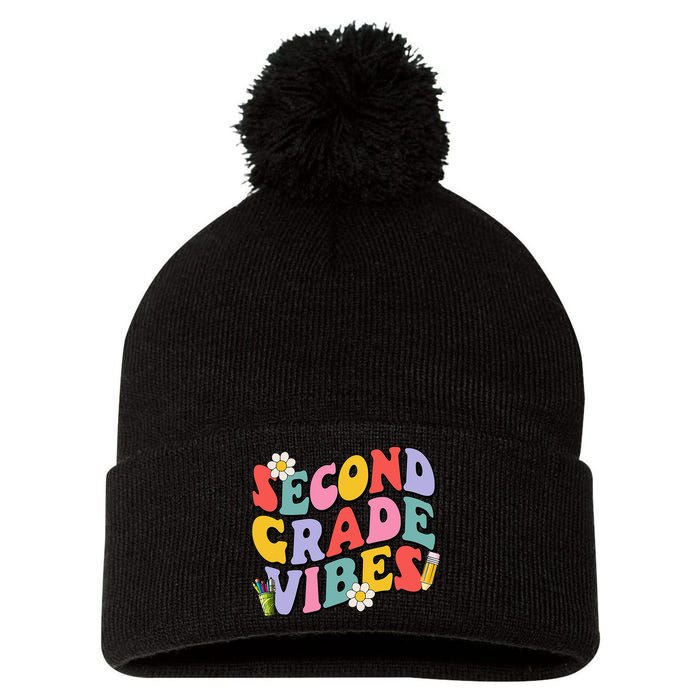 Second Grade Vibes Back To School 2nd Grade Team 1st Day Pom Pom 12in Knit Beanie