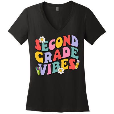 Second Grade Vibes Back To School 2nd Grade Team 1st Day Women's V-Neck T-Shirt