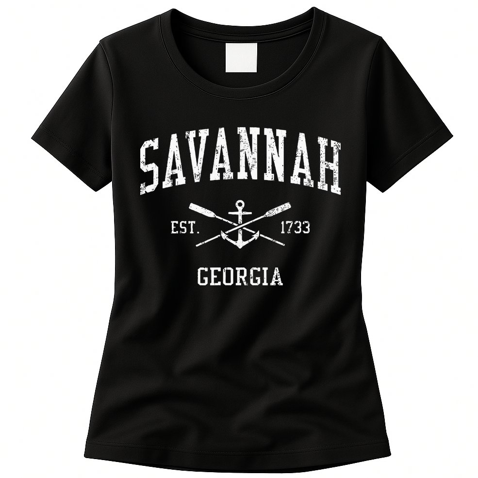 Savannah Ga Vintage Crossed Oars & Boat Anchor Sports Womens T-Shirt