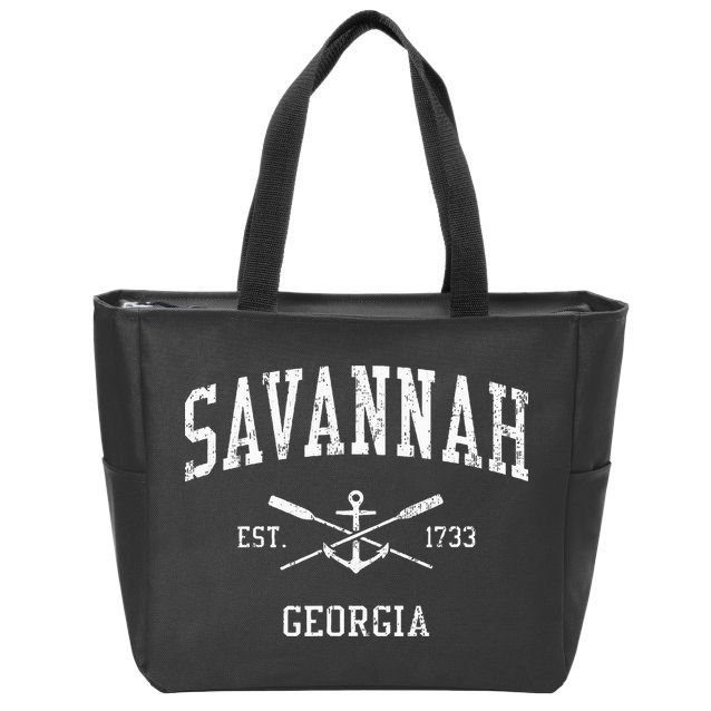 Savannah Ga Vintage Crossed Oars & Boat Anchor Sports Zip Tote Bag