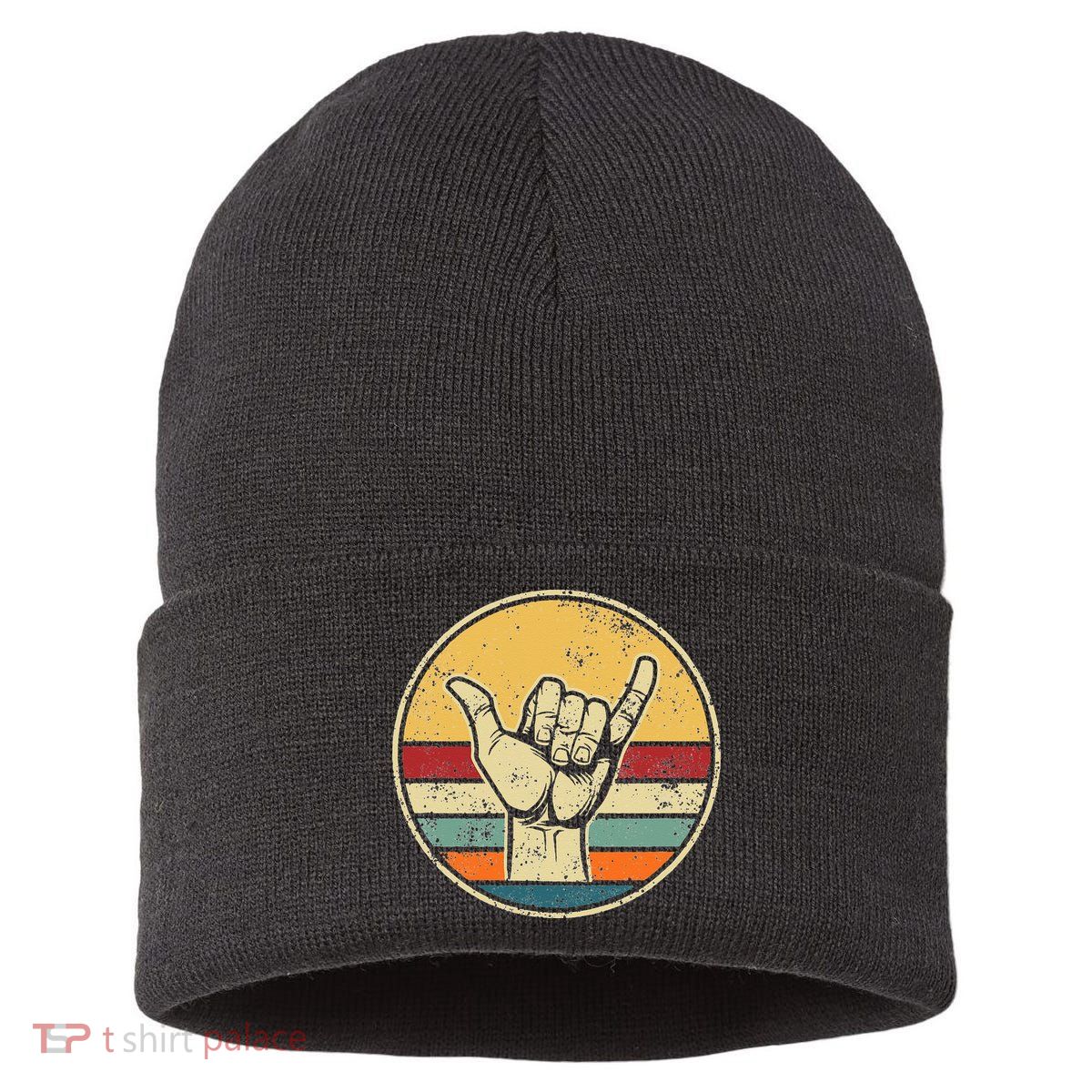 Shaka Good Vibes Hang Loose Surfing Beach Apparel Design Sustainable Knit Beanie
