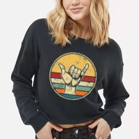 Shaka Good Vibes Hang Loose Surfing Beach Apparel Design Cropped Pullover Crew