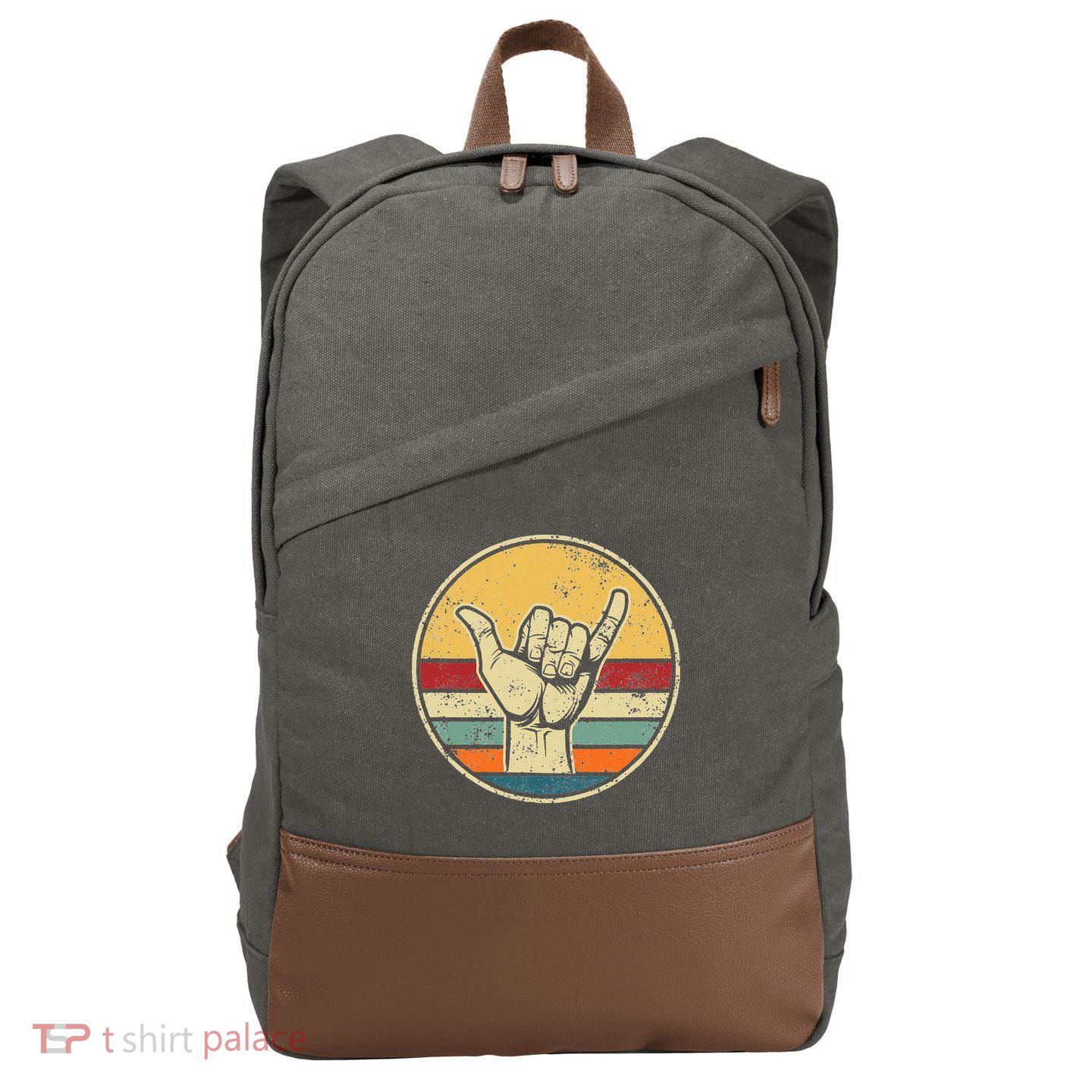 Shaka Good Vibes Hang Loose Surfing Beach Apparel Design Cotton Canvas Backpack