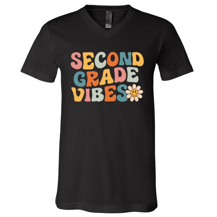 Second Grade Vibes 2nd Grade Team Retro 1st Day Of School V-Neck T-Shirt