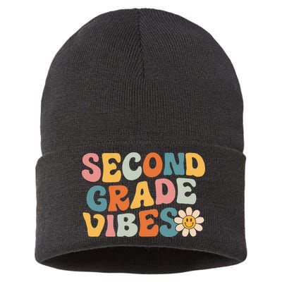 Second Grade Vibes 2nd Grade Team Retro 1st Day Of School Sustainable Knit Beanie