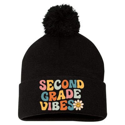 Second Grade Vibes 2nd Grade Team Retro 1st Day Of School Pom Pom 12in Knit Beanie