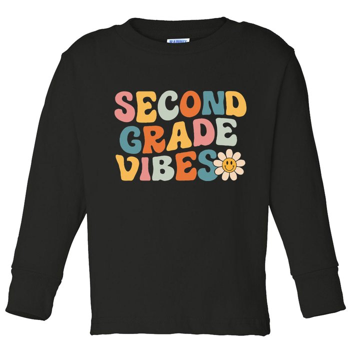 Second Grade Vibes 2nd Grade Team Retro 1st Day Of School Toddler Long Sleeve Shirt