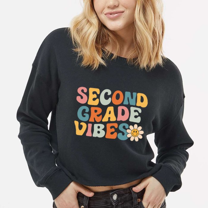 Second Grade Vibes 2nd Grade Team Retro 1st Day Of School Cropped Pullover Crew