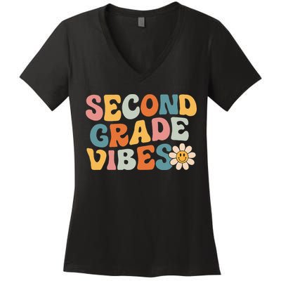 Second Grade Vibes 2nd Grade Team Retro 1st Day Of School Women's V-Neck T-Shirt