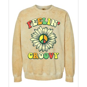 Sunflower Good Vibes Quote Feelin Groovy Hippie Peace Colorblast Crewneck Sweatshirt