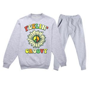 Sunflower Good Vibes Quote Feelin Groovy Hippie Peace Premium Crewneck Sweatsuit Set