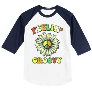 Sunflower Good Vibes Quote Feelin Groovy Hippie Peace Baseball Sleeve Shirt