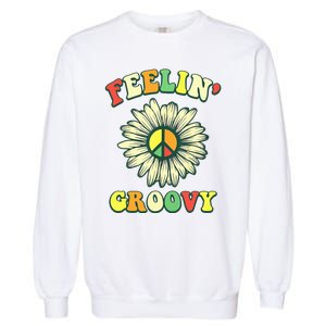 Sunflower Good Vibes Quote Feelin Groovy Hippie Peace Garment-Dyed Sweatshirt