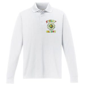 Sunflower Good Vibes Quote Feelin Groovy Hippie Peace Performance Long Sleeve Polo