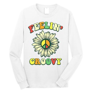 Sunflower Good Vibes Quote Feelin Groovy Hippie Peace Long Sleeve Shirt