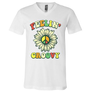 Sunflower Good Vibes Quote Feelin Groovy Hippie Peace V-Neck T-Shirt