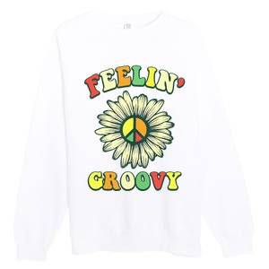 Sunflower Good Vibes Quote Feelin Groovy Hippie Peace Premium Crewneck Sweatshirt