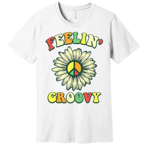 Sunflower Good Vibes Quote Feelin Groovy Hippie Peace Premium T-Shirt