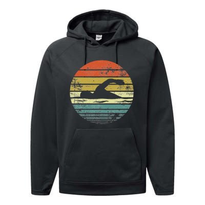 Swimmer Gifts Vintage Sunset Swim Coach Performance Fleece Hoodie